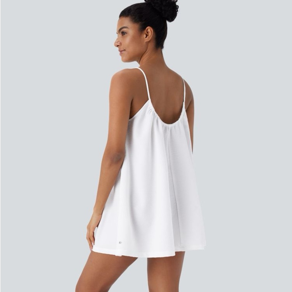 HALARA White Spaghetti Strap Mini Dress with Keyhole Tie - Picture 2 of 6